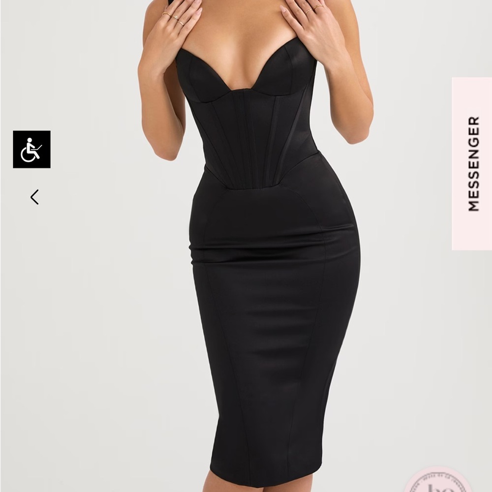 House of CB Black Strapless Corset Pencil Midi Dress